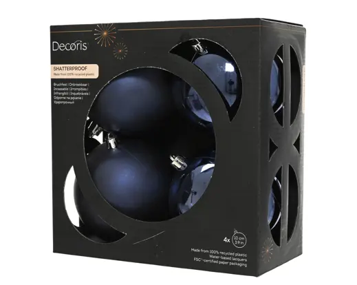 Conjunto de 4 Bolas de Natal 10cm Azul