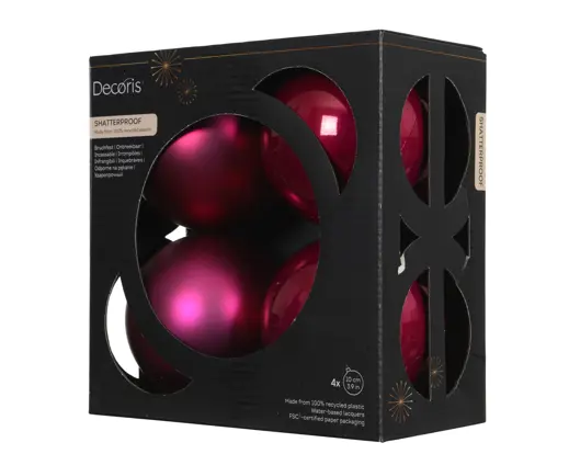 Conjunto de 4 Bolas de Natal 10cm Rosa