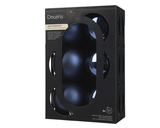Conjunto de 6 Bolas de Natal 8cm Azul