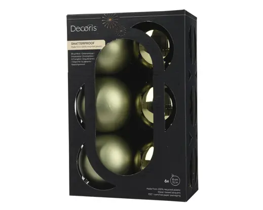 Conjunto de 6 Bolas de Natal 8cm Verde Rosemary