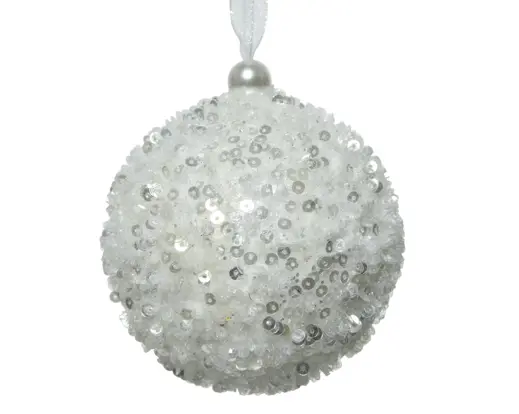 Bola de Natal de Lantejoulas 8cm Branco