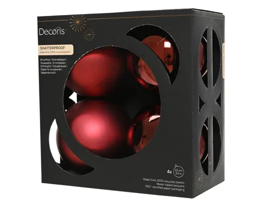 Conjunto de 4 Bolas de Natal 10cm Bordeaux