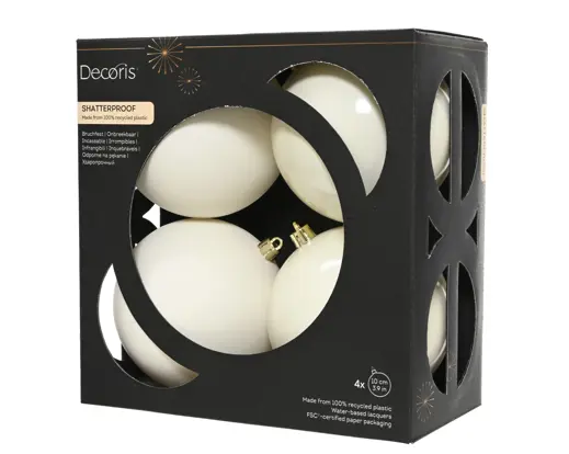 Conjunto de 4 Bolas de Natal 10cm Branco