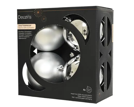 Conjunto de 4 Bolas de Natal 10cm Prata