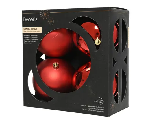 Conjunto de 4 Bolas de Natal 10cm Vermelho