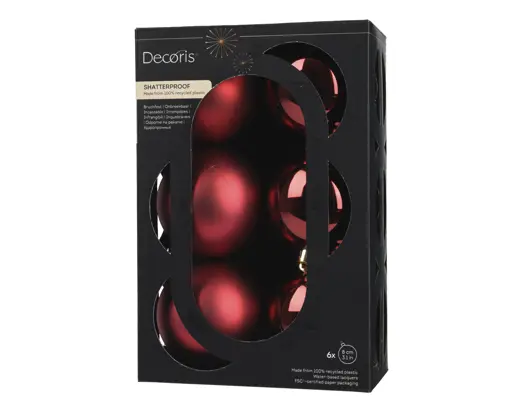 Conjunto de 6 Bolas de Natal 8cm Bordeaux