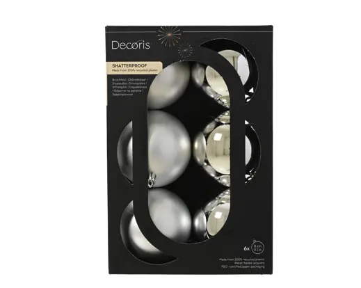 Conjunto de 6 Bolas de Natal 8cm Prata