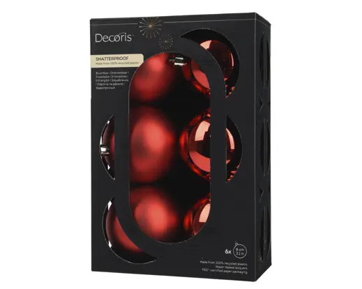 Conjunto de 6 Bolas de Natal 8cm Vermelho