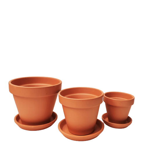 conjunto vasos com prato e furacao terracota viplant